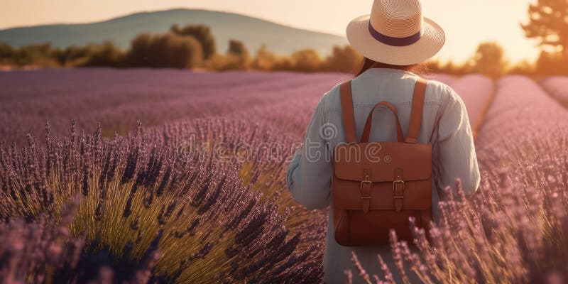 Kvinna i lavender field generative ai vektor illustrationer
