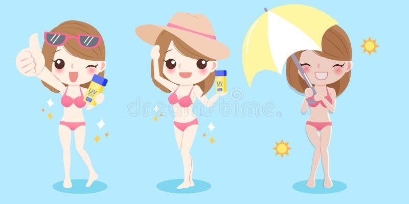 Kvinna med sunscreen stock illustrationer Kvinna med sunscreen stock illustrationer