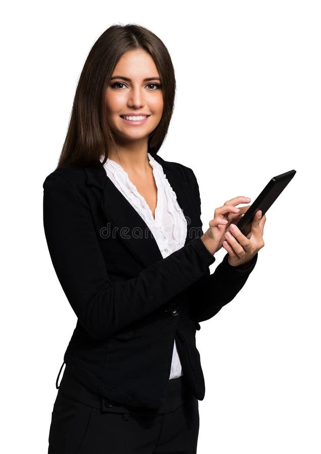 Kvinna som använder en digital tablet arkivfoto Kvinna som använder en digital tablet arkivfoto