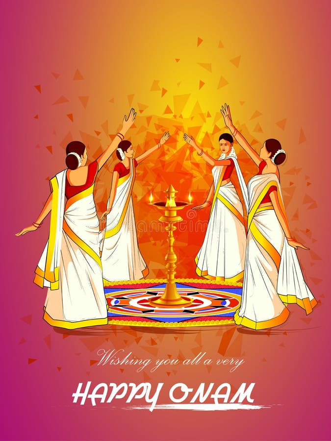 Kvinna som utför den Thirvathirakali dansen för den lyckliga Onam festivalen av södra Indien Kerala bakgrund royaltyfri illustrationer Kvinna som utför den Thirvathirakali dansen för den lyckliga Onam festivalen av södra Indien Kerala bakgrund royaltyfri illustrationer