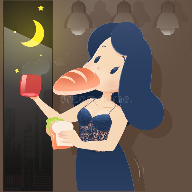 Kvinna som äter på natten