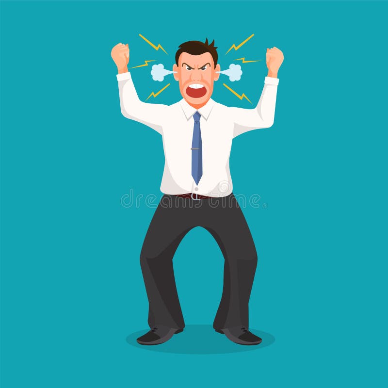 Woman full of anger is shouting something with aggression, vector colorful flat illustration. Woman full of anger is shouting something with aggression, vector colorful flat illustration