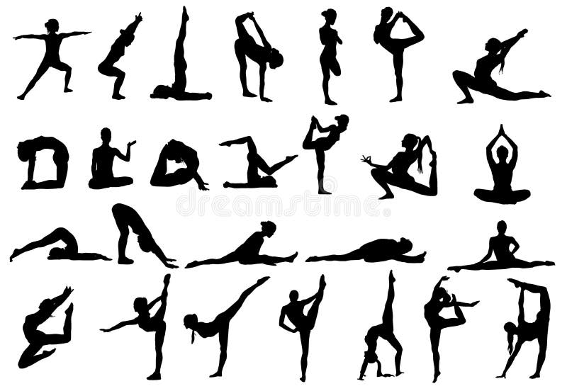 Kvinnan gör yogaövning kvinna för vektor för attraktiv asksilhouette sittande Samling för vektorbilduppsättning vektor illustrationer Kvinnan gör yogaövning kvinna för vektor för attraktiv asksilhouette sittande Samling för vektorbilduppsättning vektor illustrationer