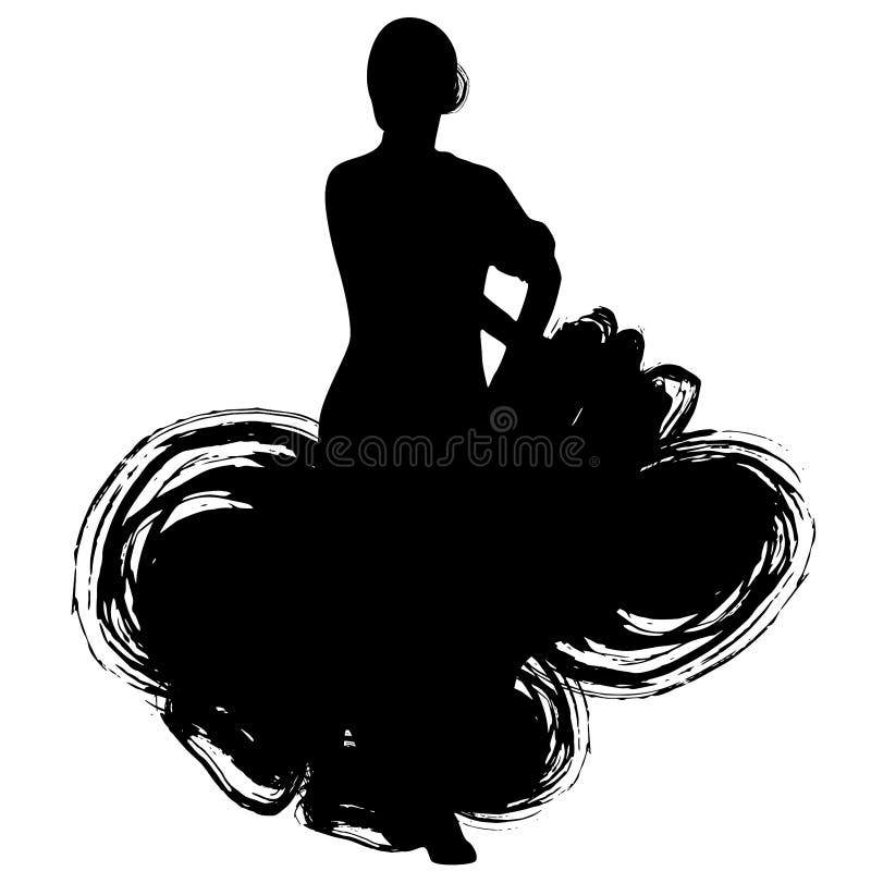Kvinnan i långt klänningstag i dans poserar flamencodansareSpanish regioner av Andalusia, Extremadura Murcia svart kontur Isola vektor illustrationer Kvinnan i långt klänningstag i dans poserar flamencodansareSpanish regioner av Andalusia, Extremadura Murcia svart kontur Isola vektor illustrationer