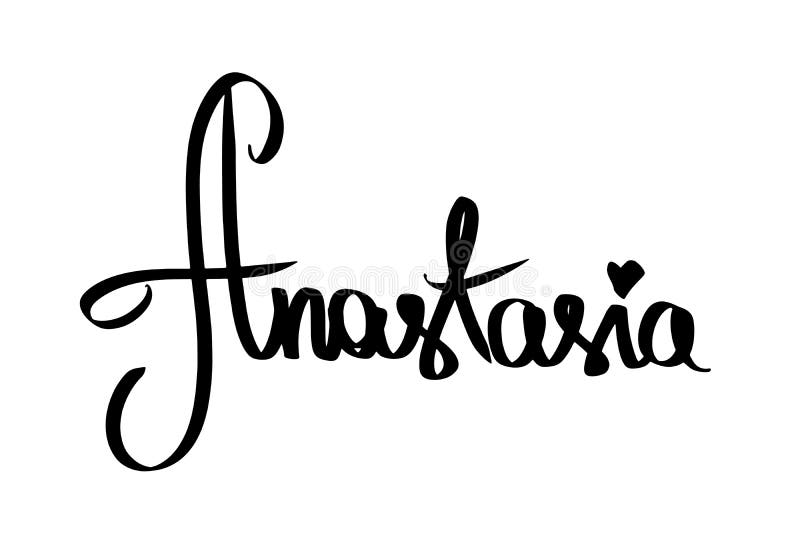 Kvinnanamn Anastasia med svart hjärta Handskriven kvinnlig förnamnbokstäver Modern stil för skriftlig kalligrafitext flicka royaltyfri illustrationer Kvinnanamn Anastasia med svart hjärta Handskriven kvinnlig förnamnbokstäver Modern stil för skriftlig kalligrafitext flicka royaltyfri illustrationer