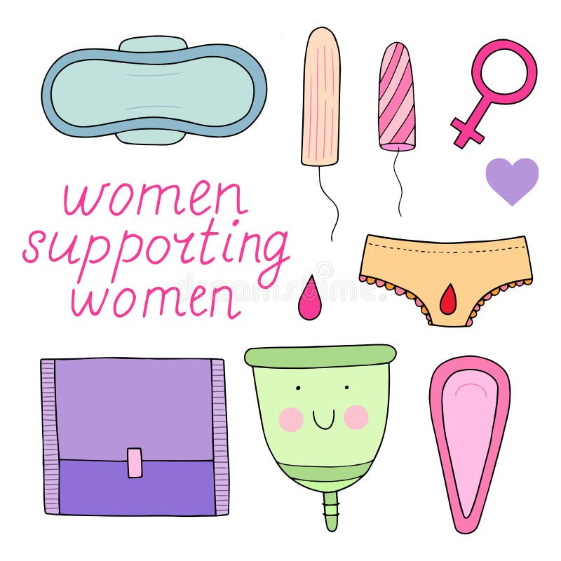 Kvinnlig hygienuppsättning Gullig vektorillustration royaltyfri illustrationer Kvinnlig hygienuppsättning Gullig vektorillustration royaltyfri illustrationer
