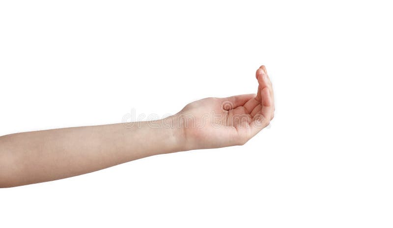 Kvinnligt handinnehav något på isolerad bakgrund arkivfoto Kvinnligt handinnehav något på isolerad bakgrund arkivfoto