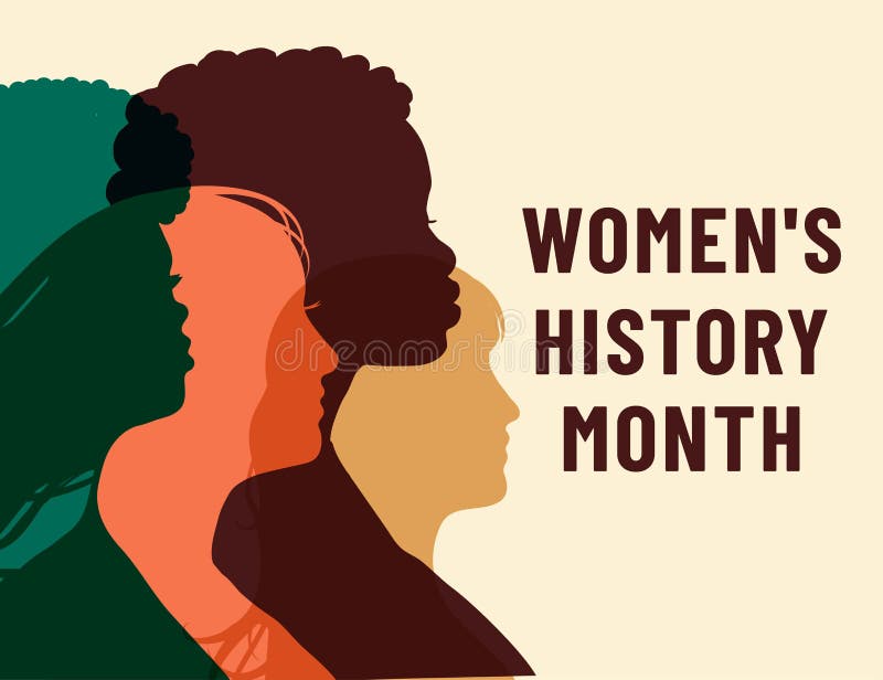 Kvinnohistoria månad. kvinnlig dag. affisch med olika kvinnor 8 mars