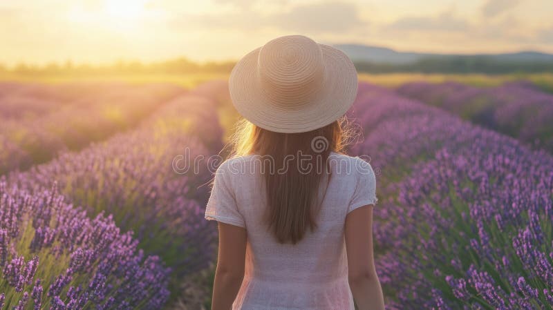Kvinnor i Lavender Field i Sunset royaltyfri illustrationer