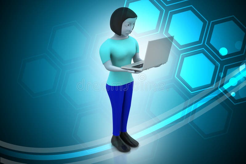 kvinnor som 3d visar bärbara datorn vektor illustrationer kvinnor som 3d visar bärbara datorn vektor illustrationer