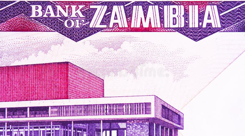 50 Kwacha banknote, Bank of Zambia, closeup bill fragment shows Modern building royalty free stock photography