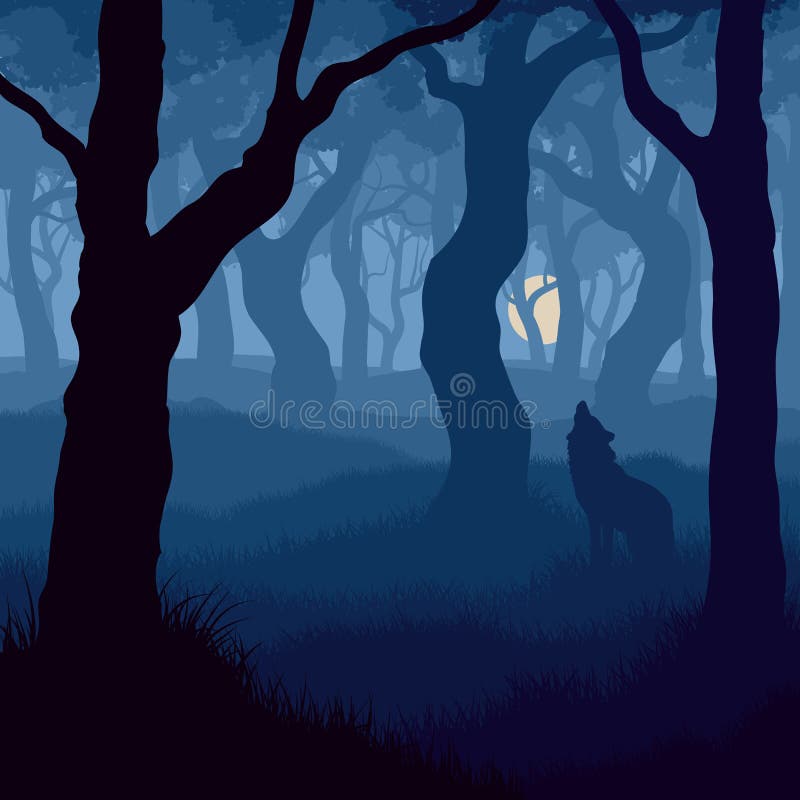 Kwadratowa ilustracja wy przy księżyc wilk. ilustracja wektor Kwadratowa ilustracja wy przy księżyc wilk. ilustracja wektor