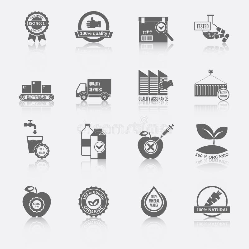 Kwaliteitscontrolepictogrammen stock illustratie Kwaliteitscontrolepictogrammen stock illustratie