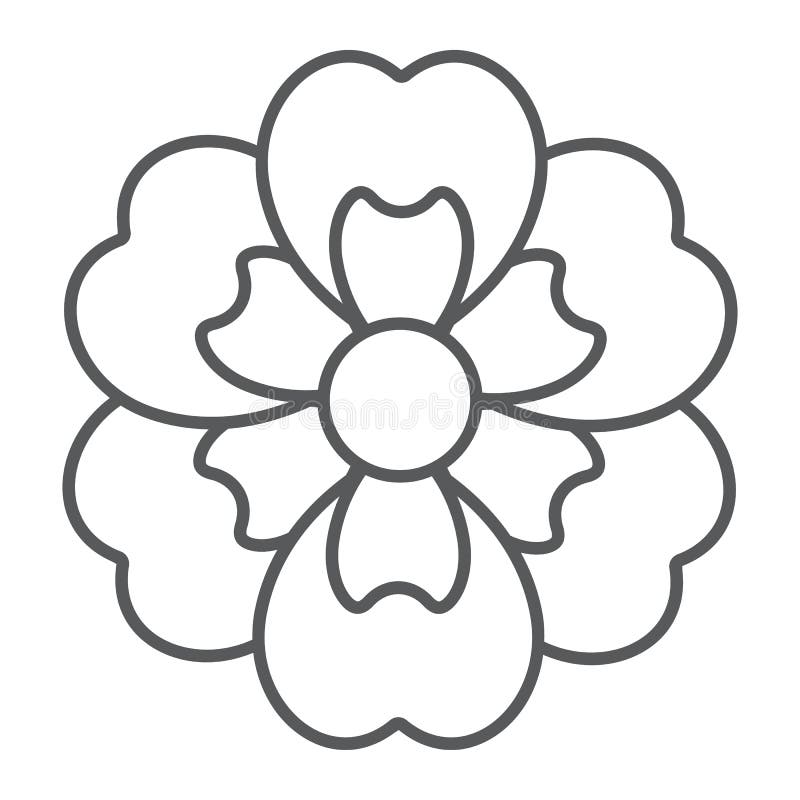 Kwiat cienka kreskowa ikona, okwitnięcie i roślina, kwiecisty znak, wektorowe grafika, liniowy wzór na białym tle ilustracji