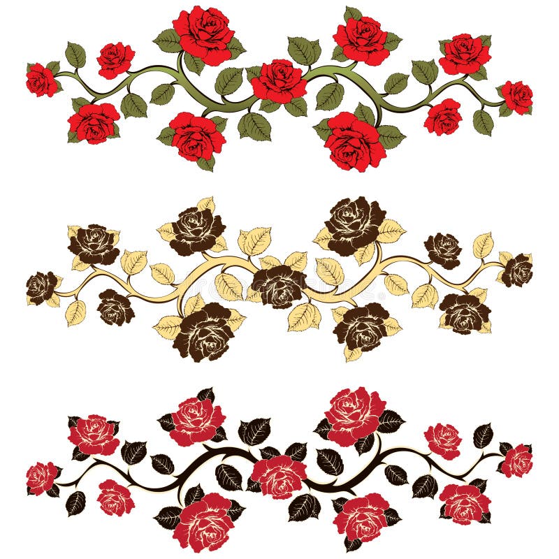 Kwiat gałęziaste róże ustawiać Ornament z różami ilustracji Kwiat gałęziaste róże ustawiać Ornament z różami ilustracji