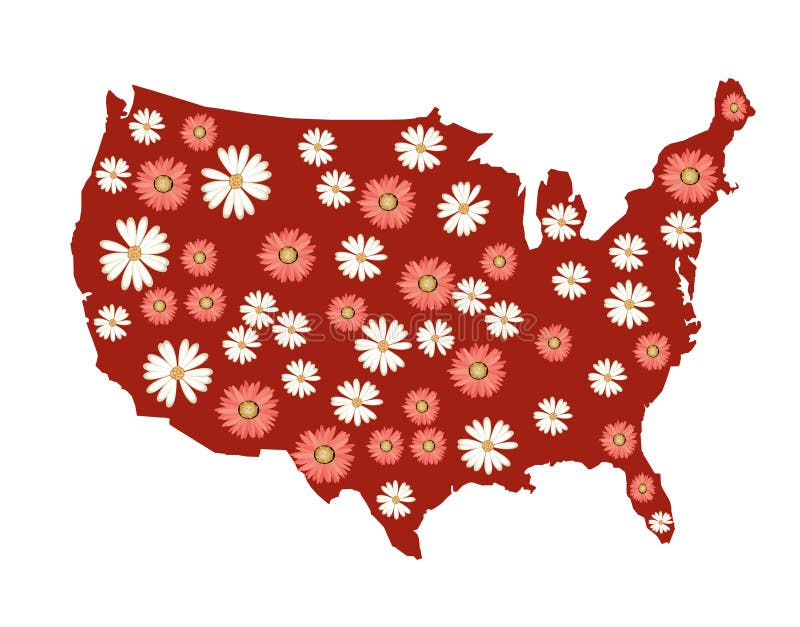 USA map with background of flowers represented a beautiful country. USA map with background of flowers represented a beautiful country