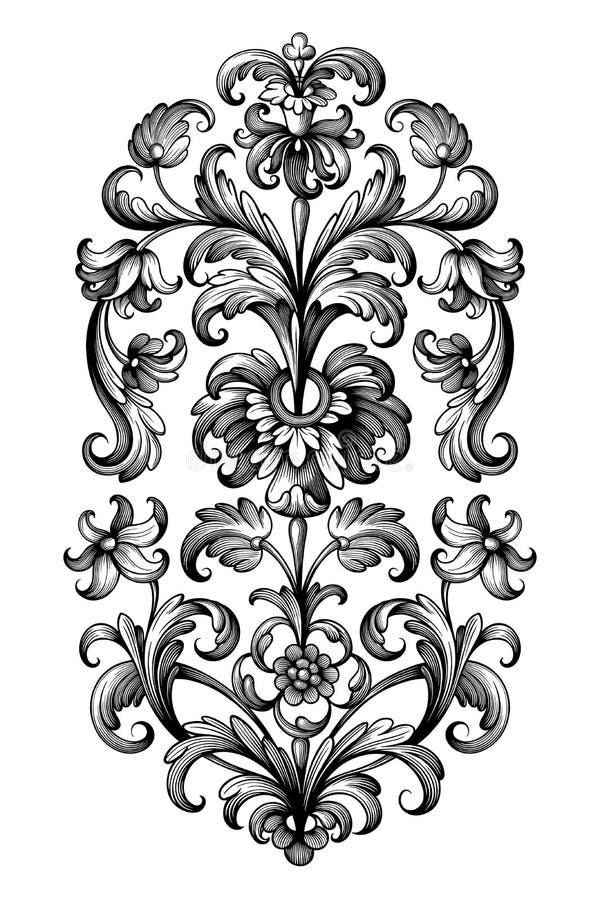 Kwiatu rocznika ślimacznicy wiktoriański ramy granicy kwiecistego ornamentu lelui peoni retro deseniowego tatuażu Barokowy grawer ilustracji