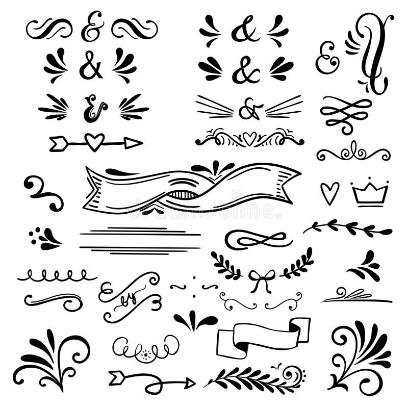 Kwiecistego i graficznego projekta elementy z ampersands Wektorowy ustawiający tekstów dividers dla pisać list royalty ilustracja