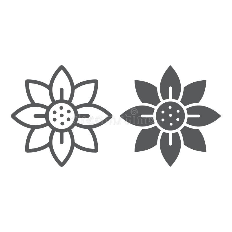 Kwitnie linię, glif ikona, okwitnięcie i flora, kwiecisty znak, wektorowe grafika, liniowy wzór na białym tle, eps 10