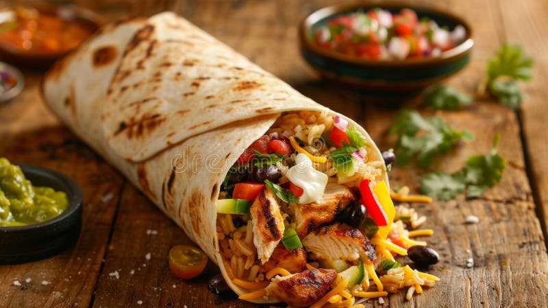 Kycklingburritomexikan stock illustrationer