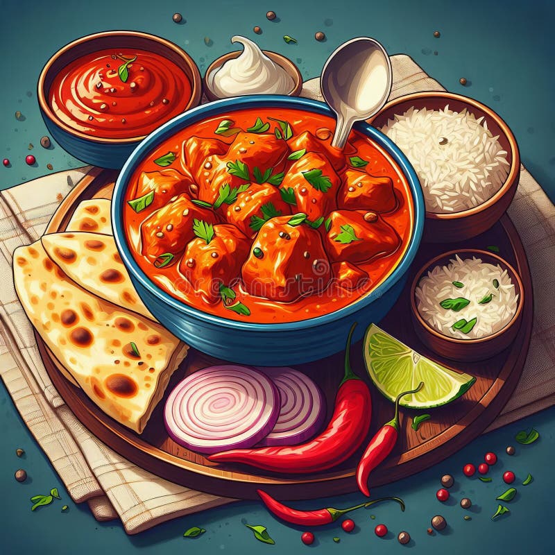 Kycklingtikka masala illustrerar en skål kyckling tikka masala w vektor illustrationer