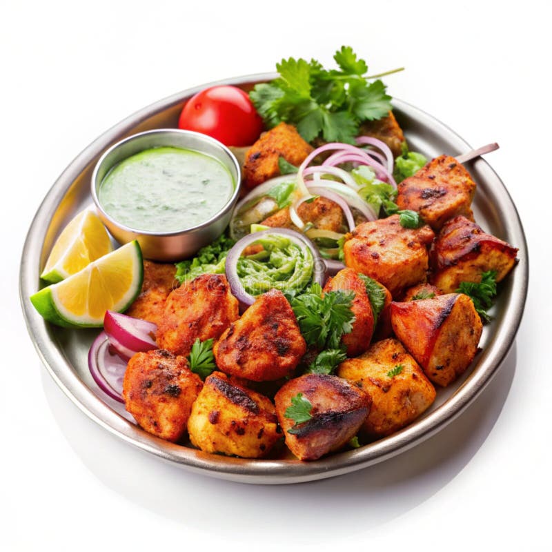 Kycklingtikka platter stock illustrationer