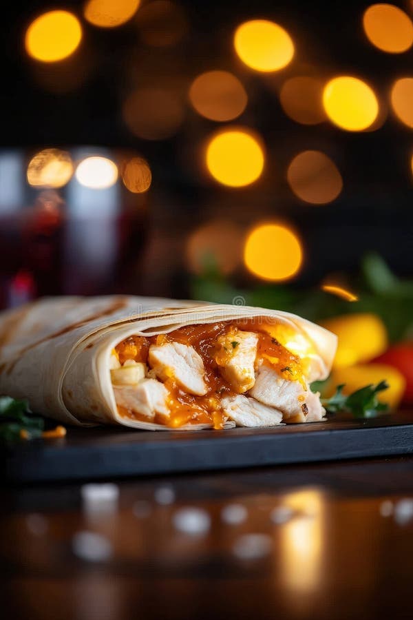 Kycklingtortilla med häftig fyllning och färglös bakgrund som skapar en varm och inbjudande atmosfär vektor illustrationer