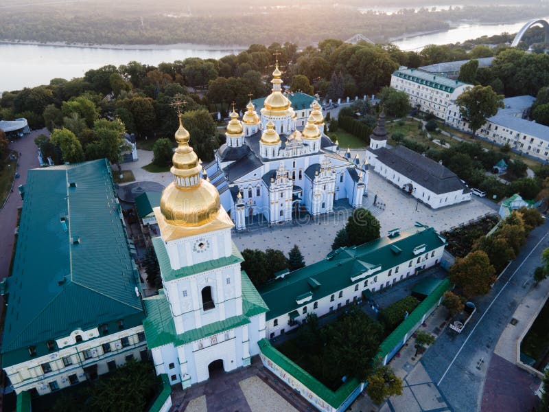 Kyiv, Ukraine aerial view : St. Michael`s Golden-Domed Monastery