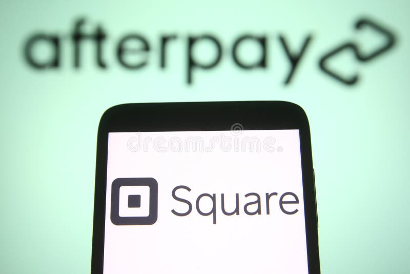 Afterpay logo displayed on a phone screen and Square logo displayed News  Photo - Getty Images