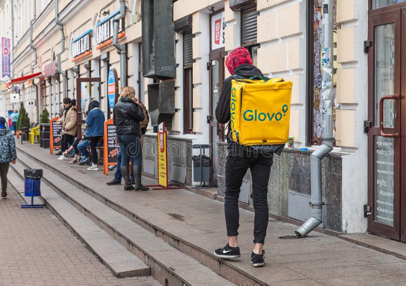 Food Delivery Courier in Kyiv, Ukraine Editorial Stock Photo - Image of