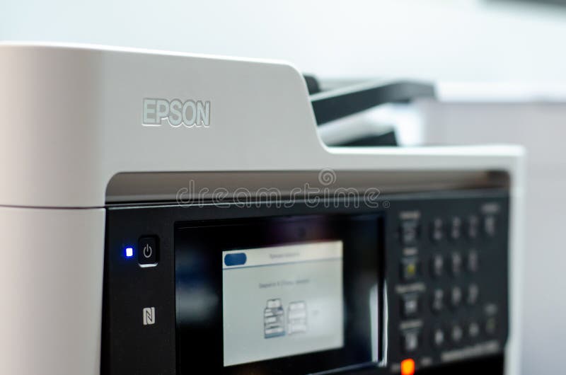 Kyiv, Ukraine - September 28, 2019: Close-up of Epson logo stock photos