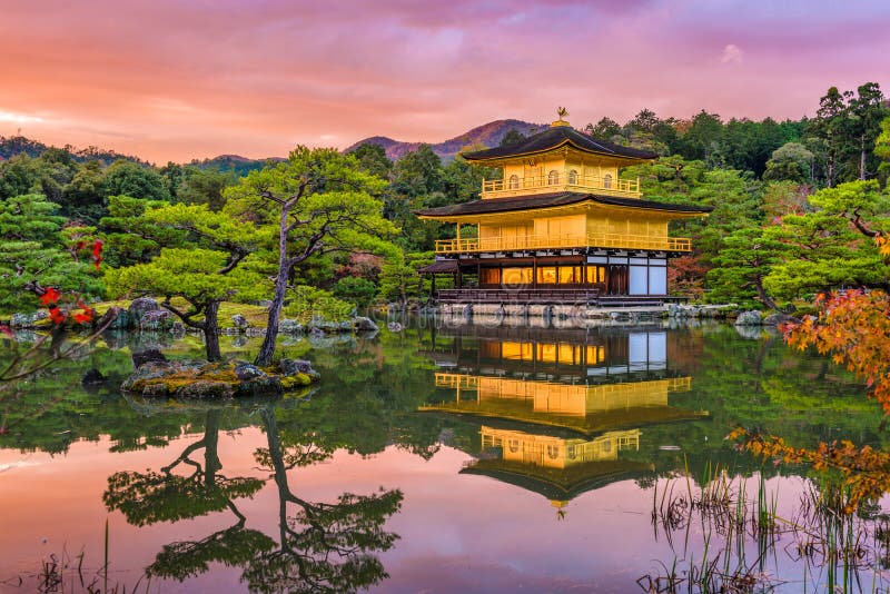Kyoto, Japan at Kinkaku-ji, The Temple of the Golden Pavilion at dusk. Kyoto, Japan at Kinkaku-ji, The Temple of the Golden Pavilion at dusk.