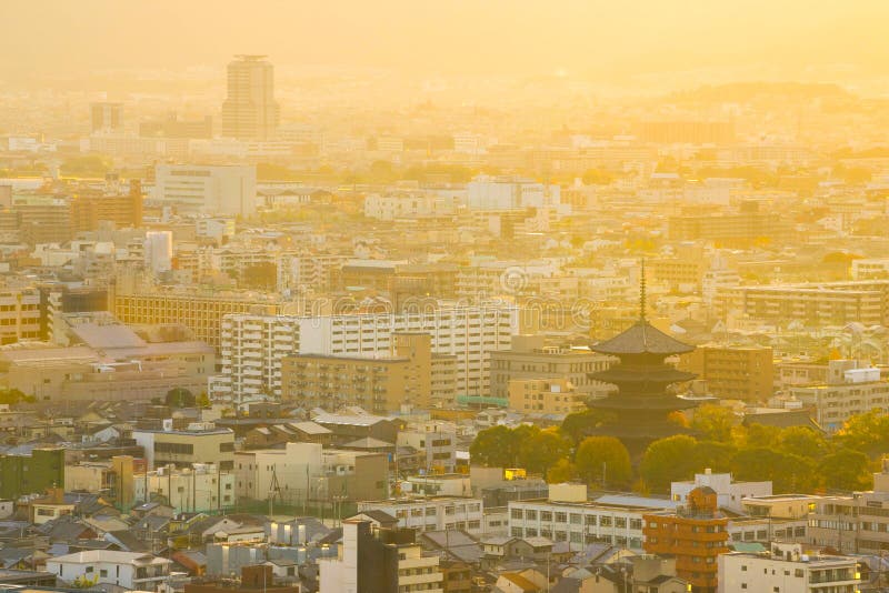 View from Kyoto Tower with Sunset at Kyoto,Japan. Stock Image Image