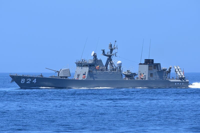 Kyoto Prefecture, Japan - July 25, 2014: Japan Maritime Self-Defense Force JS Hayabusa (PG-824), Hayabusa-class guided-missile patrol boats.