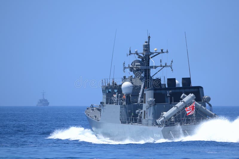 Kyoto Prefecture, Japan - July 25, 2014: Japan Maritime Self-Defense Force JS Hayabusa (PG-824), Hayabusa-class guided-missile patrol boats.