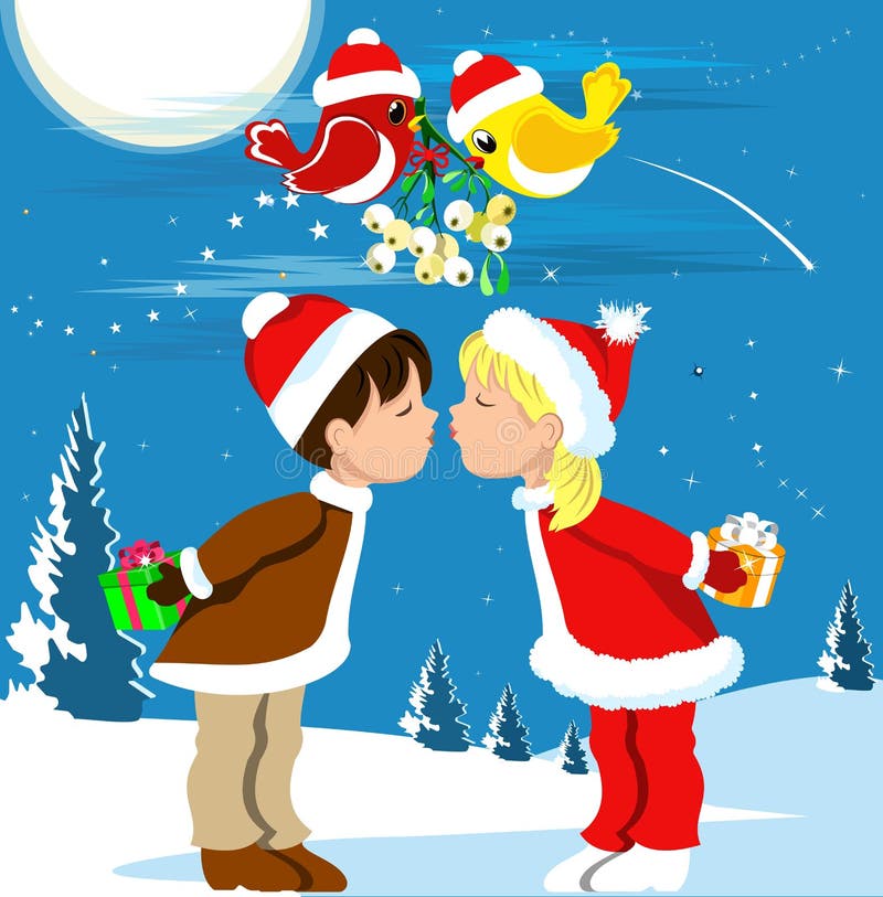 kyssande mistletoe under stock illustrationer kyssande mistletoe under stock illustrationer