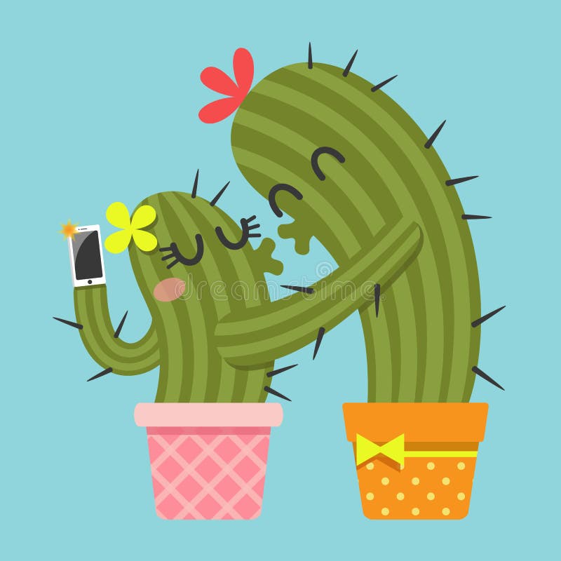 Kyssande par av kaktuns som tar selfie stock illustrationer