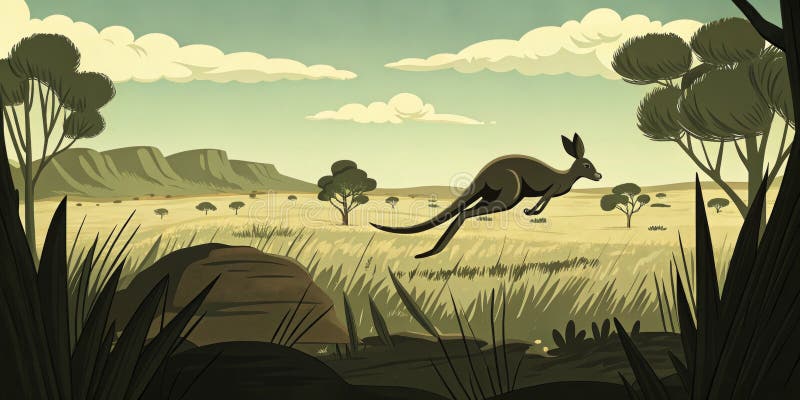 Känguruhopping in australischer Outback-Abbildung stockfotos