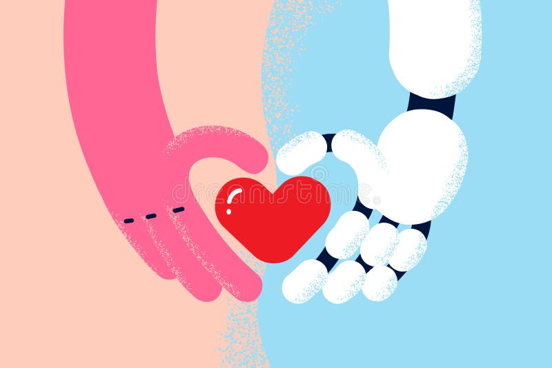 Kärlek, mänskligt och robotiskt koncept. royaltyfri illustrationer