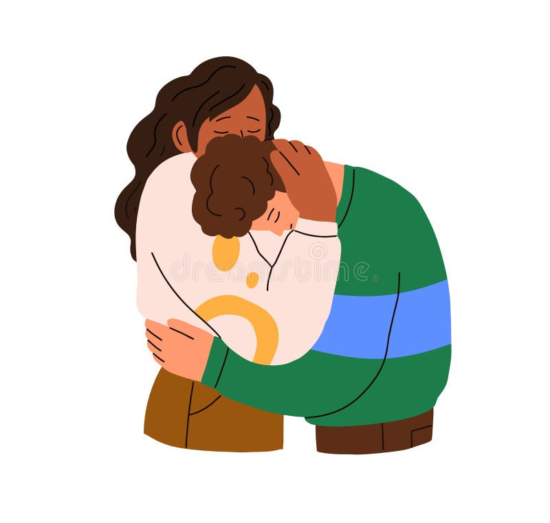 Kärlek och stöd i par. man och kvinna i romantiskt förhållande. hustru och huggning av make/maka royaltyfri illustrationer