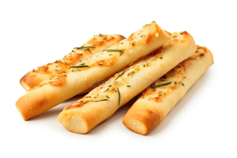 Käse und Knoblauchbrot auf weißem Hintergrund. generative Hilfe stock abbildung