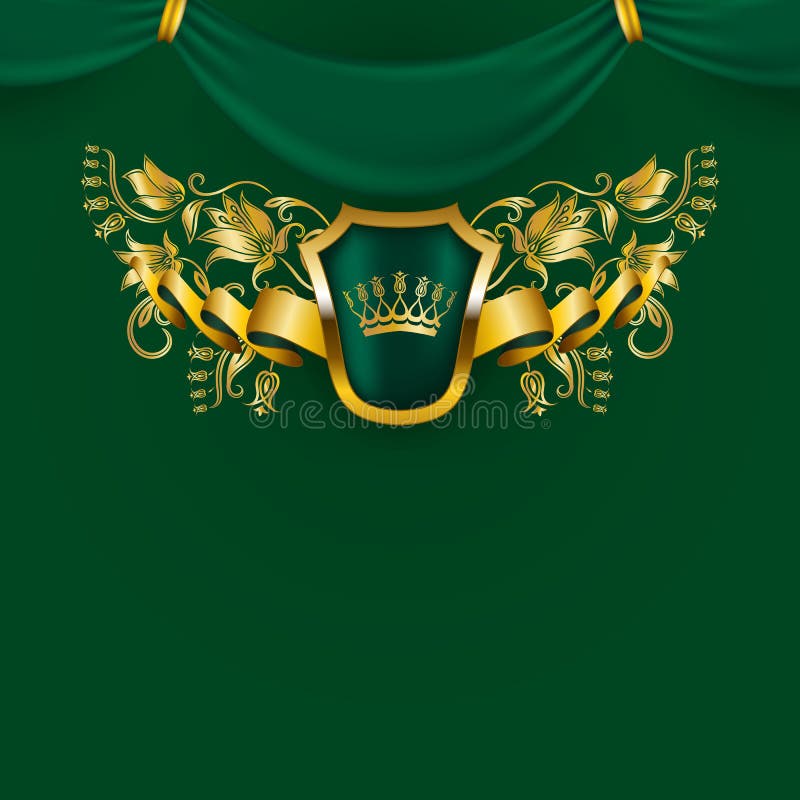 Königlicher Hintergrund mit Verzierung, Schild, Goldkrone, Band, Blazon, Platz für Text in der Weinleseart stock abbildung Königlicher Hintergrund mit Verzierung, Schild, Goldkrone, Band, Blazon, Platz für Text in der Weinleseart stock abbildung