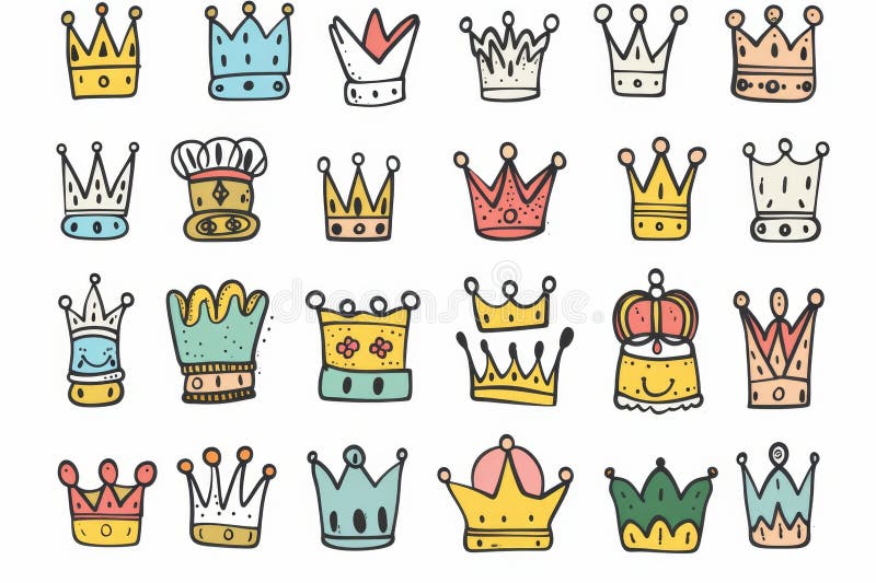Königssymbol der Krone Doodle skizzierte Prinzessin-Zeichen Königin Königsemblem Königskrone isoliert stock abbildung