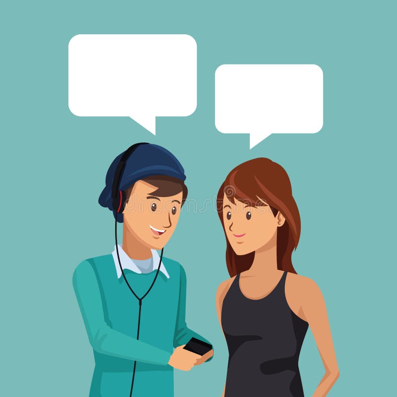 Körper-Paarstudenten der bunten Szene halbe, die mit Dialogfeldern sprechen stock abbildung