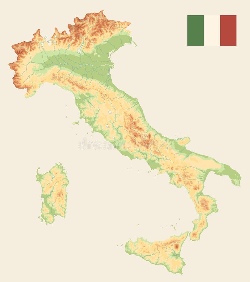 Körperliche Karten-Retro- Farbe Italiens - kein Text stock abbildung Körperliche Karten-Retro- Farbe Italiens - kein Text stock abbildung