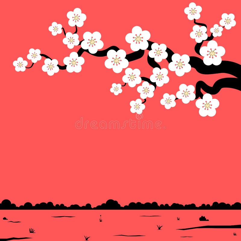 Körsbärsröd bakgrund för säsong för blommafilialvår röd royaltyfri illustrationer