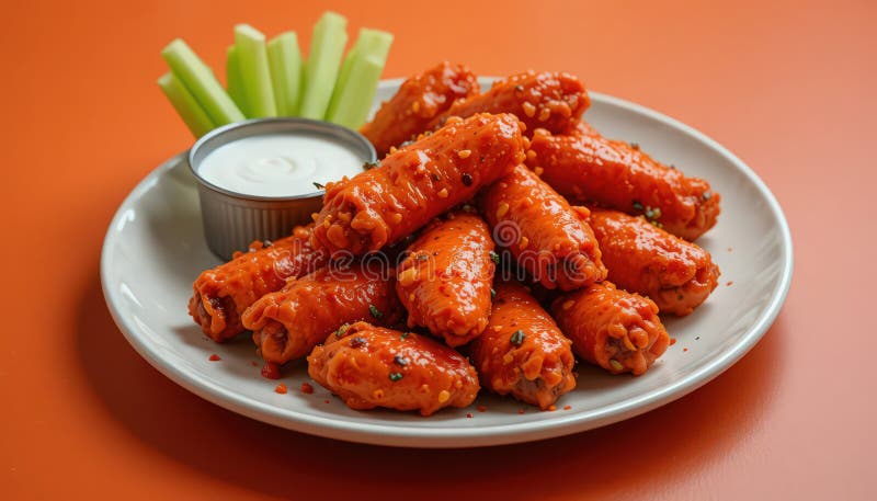 Köstlich würzige Hühnerflügel mit Ranch stock abbildung