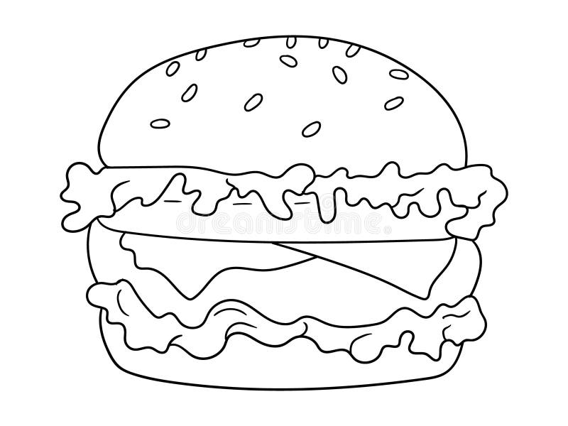 Köstliche Burgerfarbseite mit einfacher Kontur stock abbildung