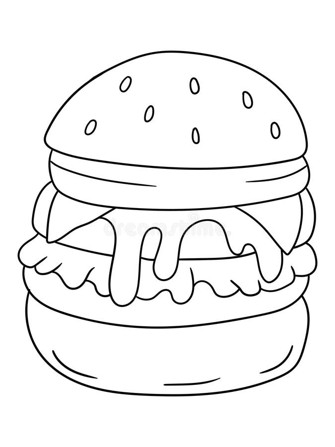 Köstliche Burgerfarbseite mit einfacher Kontur stock abbildung