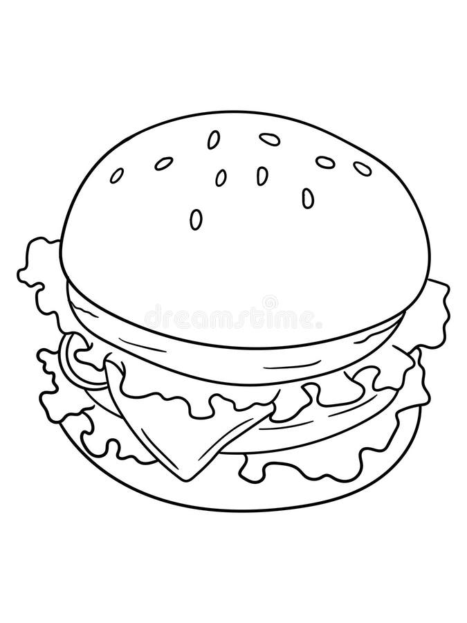 Köstliche Burgerfarbseite mit einfacher Kontur vektor abbildung
